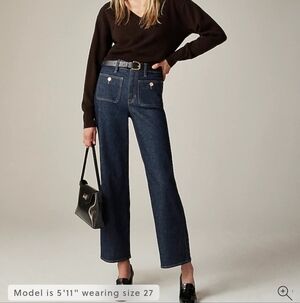J.Crew Women's Slim-wide Jean with Sailor Pockets Size 31 Dark Indigo Wash Denim